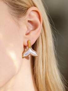 Mazuer 1 Pair Romantic Elegant Faux Pearl Mermaid Tail Stud Earrings, 18K Gold Plated Stainless Steel Jewelry, Women Casual Accessories - Yellow Gold - View 2