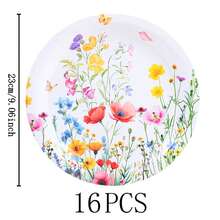 Blumenmuster Einweg-Geschirr Set, 18/23 cm Party Teller, Einweg Pappteller und Becher geeignet für Feiertage, Hochzeiten, Verlobungen, Geburtstage, Partys, Feierlichkeiten - Verschiedenfarbig - Übersicht 10