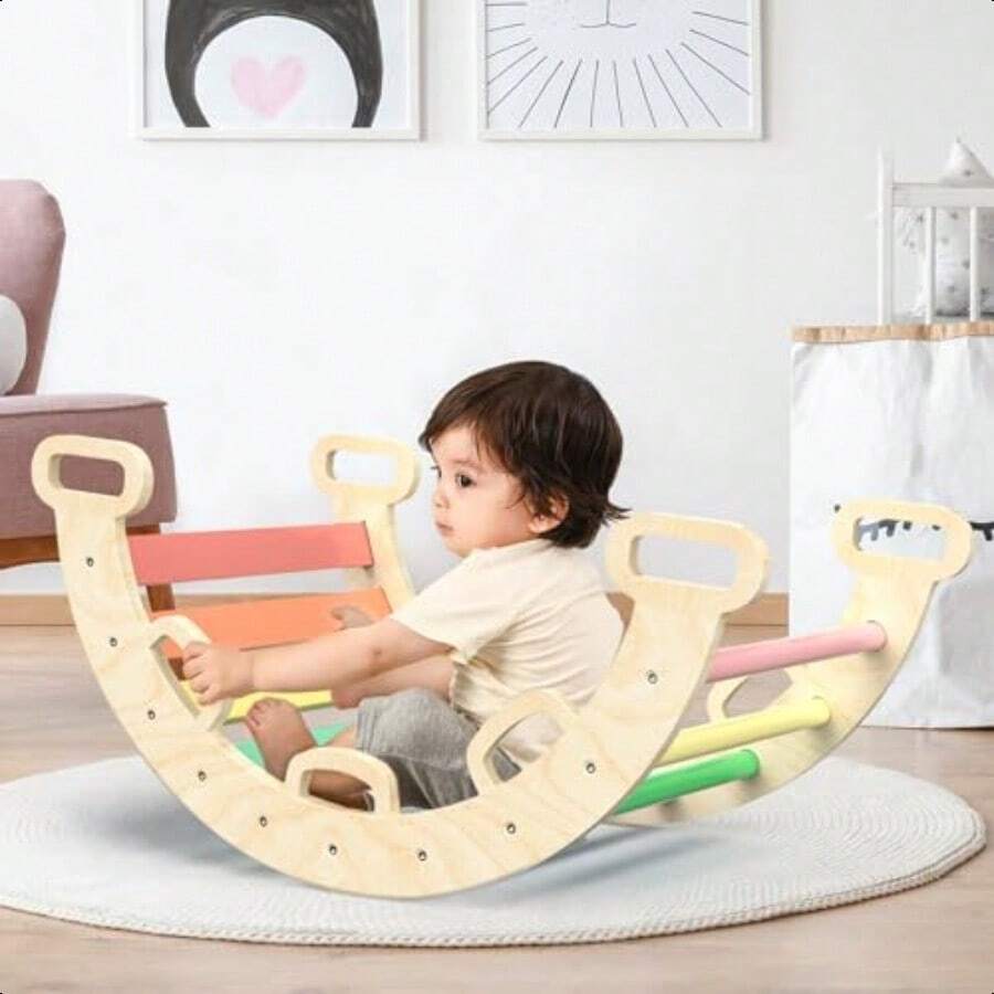BlueWood Arco de escalera de madera para escalar juguetes de escalada de arcoíris para niños pequeños juego de escalada Montessori gimnasio de interior y exterior Waldorf para Escalada 1 unidad p - como en la foto - Ver 1