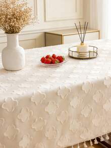 1pc European Style Cutwork Tablecloth, Beige Four-Leaf Clover Tablecloth, Dining Table Cloth, Decor For Dining Room, Bedside Cabinet Cover, Tassel Decor, Home Decor, Dining Table Matching, Suitable For Home Kitchen Dining Room, Gatherings, Dinner Parties, Holidays, Hotels, Indoor & Outdoor Use, Spring & Summer Decor - Beige Four-leaf Clover - View 7