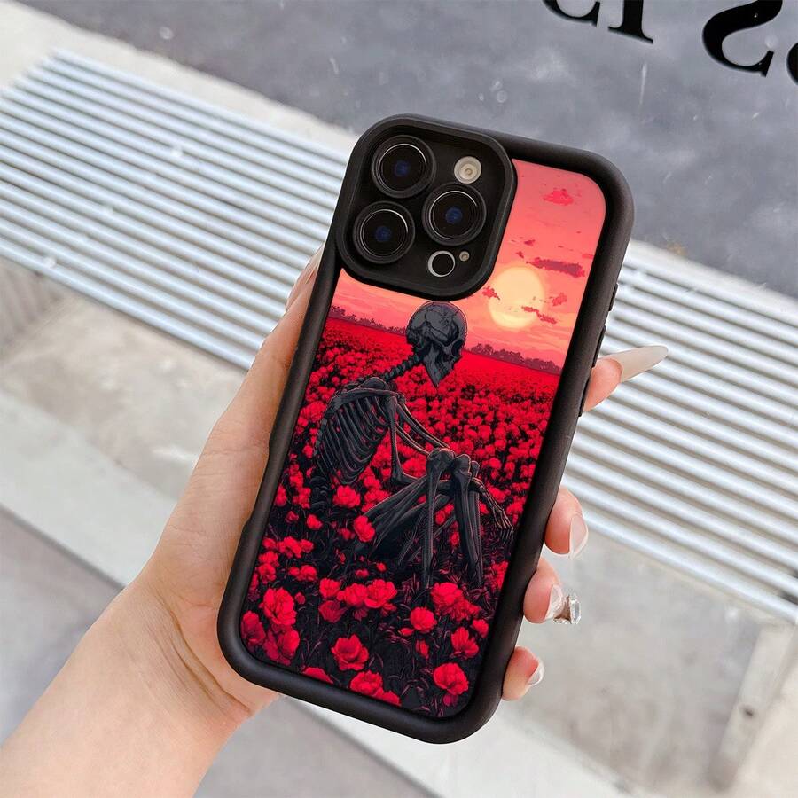 Funda de Teléfono con Patrón de Arte Misterioso de Silueta de Cráneo de Mar de Flor Roja, Serie de Escalera de Ojo de Cielo, Navidad|Navidad|Aniversario|Regalo de Moda para Cumpleaños, Agarre Cómodo, Funda Protectora Suave, Adecuada para Apple 17/17 Air/17 Pro/17 Pro Max/16/15/14/13/12/11 Series, Diseño Artístico, Regalo de Cumpleaños, Regalo de Vacaciones, de Personalidad de Moda Simple y Divertida, Regalo de Vacaciones - Colores mixtos - Ver 1