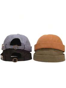 1pc Vintage Dome Hat Men Melon Beanie Cap Solid Color Docker Cap Unisex Adjustable Landlord Hats Women Hop Bonnet D2L3 - 彩色 - 查看 4