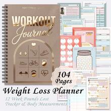 1pc Weight Loss Spiral Notebook, Journal, Tracking Your Health And Fitness With Golden Frame On Leather-Like Background