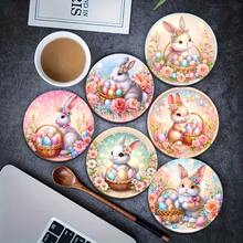 6件套复活节彩蛋和兔子木质杯垫套装 - 耐热、防滑、耐高温餐垫，适合家庭、办公室和主题派对礼品 - 6 - 查看 3