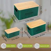 Kitchen Vegetable Storage Set Of 3, Metal Onion Garlic Potato Storage Set, Kitchen Canisters Vegetable Keeper Containers With Aerating Holes And Wooden Lid (Alpine Green) - 高山綠 - 查看 5