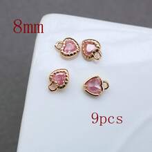 1个/9个心形吊坠，镶有水钻，可用于DIY手链、耳环、珠宝配饰