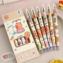 水豚可擦凝胶笔套装，蓝/黑墨水，0.5毫米细笔尖，精致可爱的图案设计，书写流畅，办公学习必备文具，大容量多层笔袋，返校必备办公用品，情人节礼物