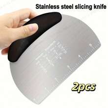 1/2件装面团糕点刮刀切碎器/不锈钢面团刮刀切割器，带符合人体工程学的橡胶防滑手柄/面团刮刀切割器/专业糕点披萨切割器切碎器（黑色） - 彩色 - 查看 12