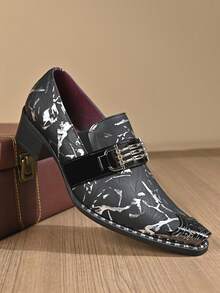 QRLQRL 1双男士尖头金属扣装饰PU皮鞋面橡胶鞋底休闲鞋，适合休闲场合 - 黑色 - 查看 12