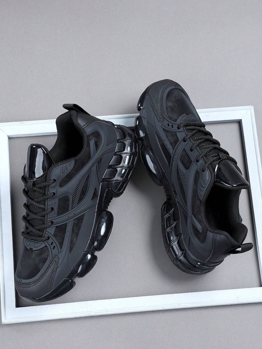 时尚休闲男鞋，经典时尚男士运动鞋系带跑步鞋，个性化男士运动鞋街头休闲鞋 - 黑色 - 查看 1