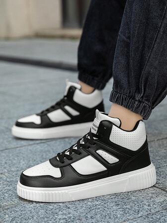 男士平底休闲运动鞋，系带软底舒适滑板鞋，轻便高帮日常鞋