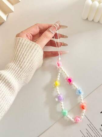 1 pieza Correa de cadena con flor colorida, Cordón de teléfono juvenil de colores vibrantes