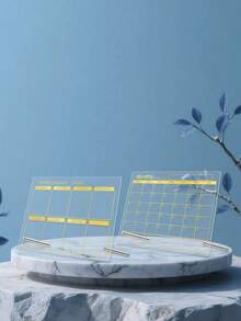 1个金色竖款周/月计划备忘板，简约时尚亚克力冰箱白板（含6支磁性白板笔）