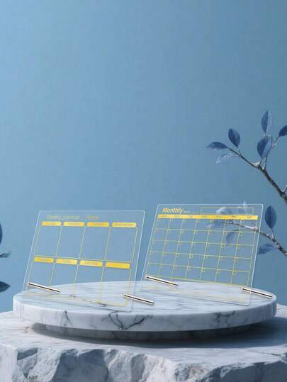 1pc Gold Vertical Weekly & Monthly Planner Memo Board, Minimalist & Fashionable Acrylic Fridge Whiteboard (6pcs Magnetic Whiteboard Markers Included)