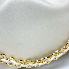 Cream Soft Leather Drawstring Bucket Bag For Women, Gold Chain Strap With Knot Detail, Spacious Cloud Tote Crossbody Shoulder Purse, Everyday Elegant Handbag - Blanco lechoso - Ver 6