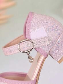 1 Pair Summer New Girls Sequin Princess Soft Sole Low Heel Dress Sandals, Pink - Pink - View 7
