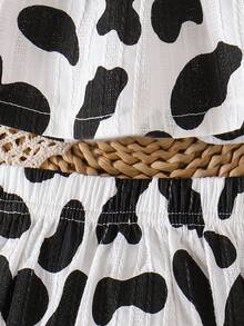 2pcs Baby Girls Cute Cow Print Sleeveless Top + Shorts Set, Lightweight Summer Outfit - Black and White - View 6