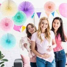 6pcs/12pcs/18pcs Pastel Rainbow Paper Fans Party Decorations, Colorful Ice Cream Easter Macaron Wall Decor In Light Pink, Blue, Purple, Mint Green, Peach, Suitable For Birthday, Engagement, Wedding Decoration