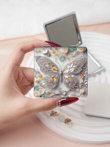 1pc Luxury Butterfly Series Compact Makeup Mirror, Foldable, Ultra-Thin, Portable, PU Leather, Suitable For Various Occasions: Travel, Gatherings, Work, School, Suitable For All Ages - Multicolor - View 17