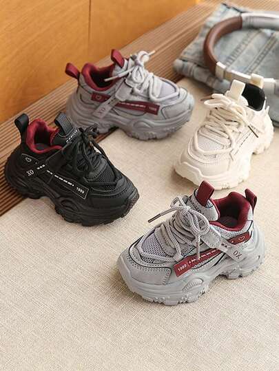 1 Pair Kids Soft Bottom Anti-Slip Mesh Breathable Closed Toe Sports Shoes, Comfortable & Fashionable Sneakers Suitable For Autumn/Winter