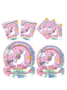 10pcs Unicorn Birthday Party Decorations, Disposable Rainbow Unicorn Plates, Napkins, Cups And Cutlery Set, Suitable For Women's Unicorn Theme Birthday Party, Home Party, Friends Gathering, Summer Outdoor Party - Multicolor - View 3