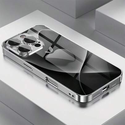 1pc Black Apple Minimalist Tech Design Glass Material Phone Case, Elegant And High-End, Compatible With IPhone