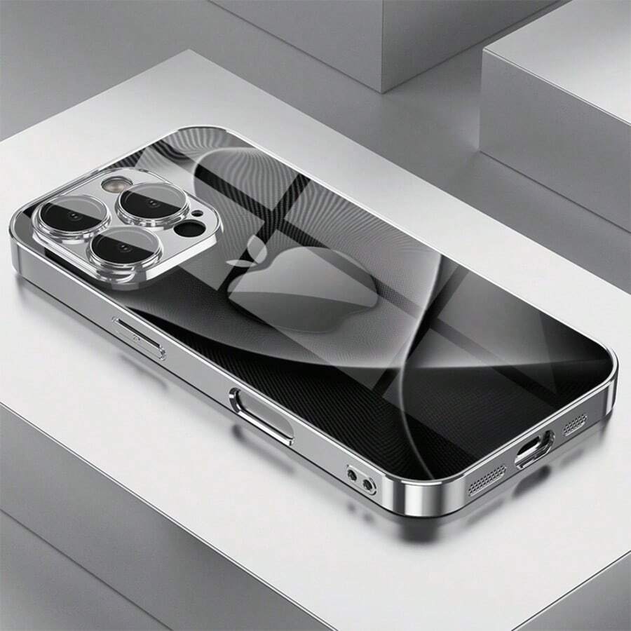1个黑色苹果极简科技设计玻璃材质手机壳，优雅高端，兼容 - 銀色 - 查看 1