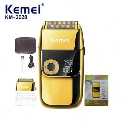Kemei Máy cạo râu điện KM-2028 dành cho nam, 3 tốc độ, có chức năng tỉa râu, sạc không dây, phù hợp cho nam giới không có đầu, màn hình hiển thị kỹ thuật số, 3 đầu lưỡi dao, quà tặng Ngày của Cha/quà tặng bạn trai (1 chiếc)