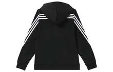 Adidas 阿迪达斯三条纹 W FI FZ REG 撞色三条纹运动风连帽衫外套，黑色 - 黑色 - 查看 3