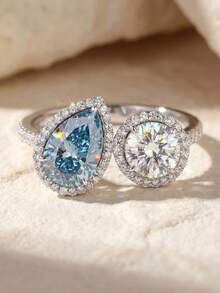 1枚经典优雅水滴形锆石戒指，订婚礼物、节日礼物，925纯银精美珠宝礼品 - 圍鑲水滴戒指 - 查看 7