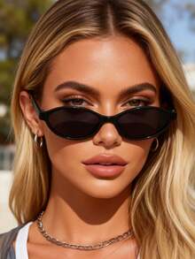 1 Pair Women's Plastic Full Frame Leopard Print Black & White Y2K Classic Baddie Style Modern Minimalist Basic Fashion Fashion Glasses, Suitable For Summer Beach Vacation Outfits - 1pc Black Frame Gray - View 2