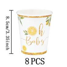 7/9英寸柠檬图案一次性派对餐盘套装，包含一次性纸盘、纸杯和餐巾纸，适用于婚礼、订婚、生日、婚宴等场合。 - 彩色 - 查看 10