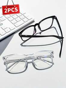 2pcs Fashion Decorative Eyeglasses Frame, Minimalist Y2K Chic Streetwear Inspired - Multicolor - View 2