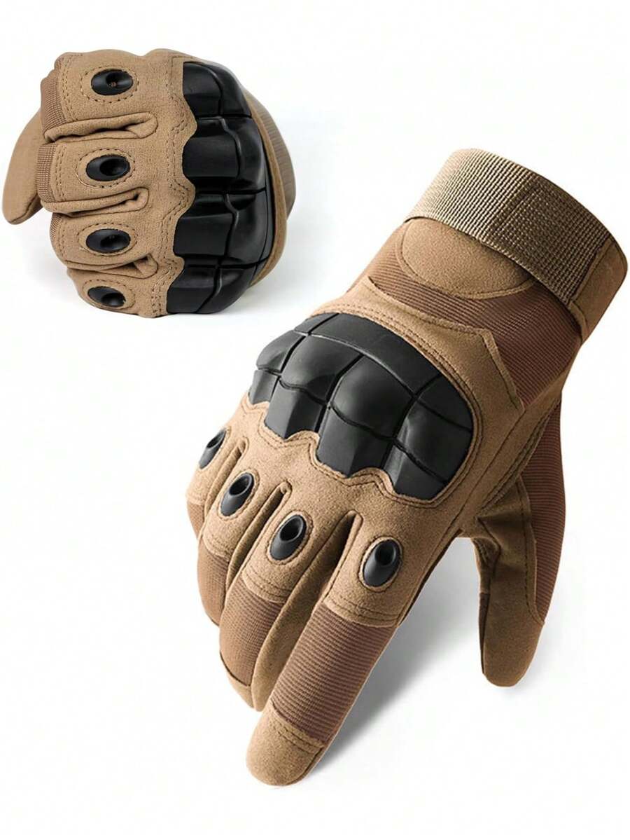 男士露指战术手套 - 柔软橡胶材质，防滑设计，适合骑行、健身、露营、狩猎、射击等活动 - 棕色 - 查看 1