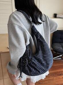 2026新款大容量休闲通勤女包，时尚简约饺子肩斜挎包 - 藍色 - 查看 3