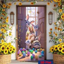 1 bucată, lățime cu mesajul "Paște fericit" și "Bun venit" - pânză pentru banner 2D, perdea de ușă, banner de perete și aranjamente pentru ferestre pentru camera porții și diverse scene din care puteți alege.