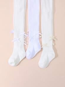 3条装女童罗纹打底裤，蝴蝶装饰，柔软透气，适合春季、秋季及所有季节 - 彩色 - 查看 4