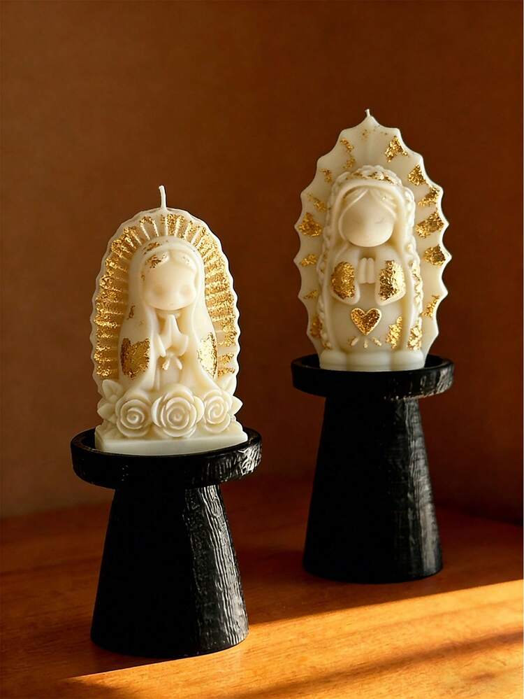 2 estilos de moldes de silicona planos de la Virgen María, corazón, base de rosa, niña rezando, decoraciones de Pascua, resistentes al calor y de silicona suave y elástica, multiusos - para hacer velas, yeso/pintura, juguetes para apretar/alivio del estrés, fondo de fotografía, decoración del hogar, regalos para fiestas festivas, manualidades, duraderos y fáciles de limpiar, reutilizables - Blanco - Añade 3