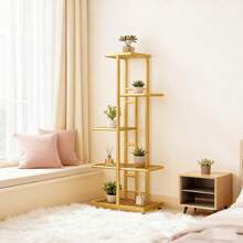SHENGMAO--2/3/4/5/6-7Tier Plant Stand, Iron Flower Stand,Heavy-Duty Metal Frame, Metal Flower Stand, High-Angle Multi-Tier Plant Rack, Indoor/Outdoor Flower Pot Display Stand. Crafted From Iron With A Sleek, Minimalist Design For Easy Disassembly. This Versatile Stand Fits Seamlessly In Living Rooms, Entryways, Offices, Or Outdoor Patios And Gardens. Available In Multiple Colors. - 金色5層 - 查看 5