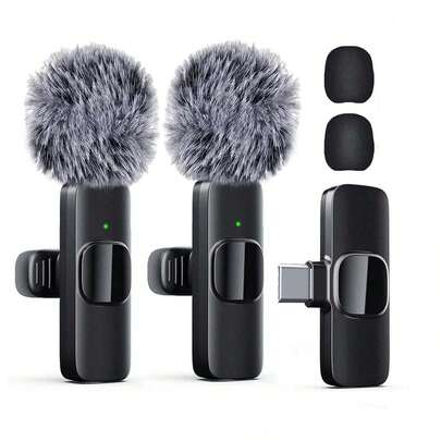 Wireless Lavalier Microphone For IPhone Type-C And Android Cameras, Plug And Play, Professional Noise Cancelling Clip-On Microphone For Creators And Interviews (50mAh Rechargeable Battery)