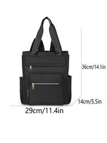 Mochila de gran capacidad de unicolor y multifunción para mujer, mochila minimalista casual para estudiantes, bolso de hombro de estilo universitario simple, adecuada para la escuela, la universidad, la escuela secundaria, los desplazamientos, la oficina y otras ocasiones - Negro - Ver 7