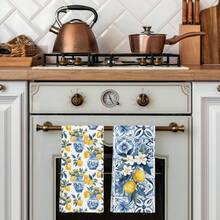 2pcs Italian Lemon Kitchen Towels - , Vibrant Lemon & Floral Design, Durable Polyester, Machine Washable, Perfect For Bathroom & Kitchen Decor - Multicolor - View 6