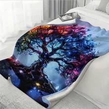 1pc Vibrant Colorful Tree In Misty Background Pattern Printed Blanket Snuggly Flannel Throw For Karaoke Booths Or Singing Corners - White - View 5