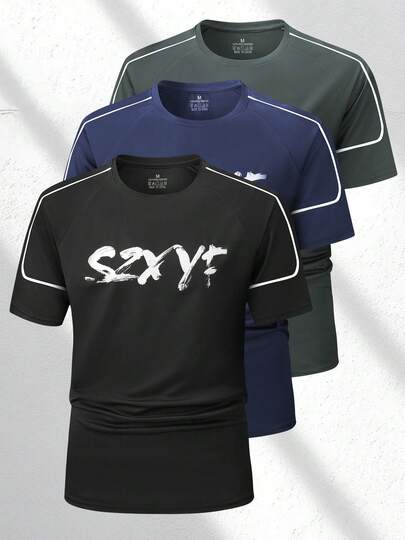 Camiseta gráfica de verano para hombre, estampado de letras, contorno blanco, transpirable y cómoda, adecuada para actividades al aire libre, entrenamiento en el gimnasio, ciclismo y uso diario. Este es un artículo imprescindible para el verano.