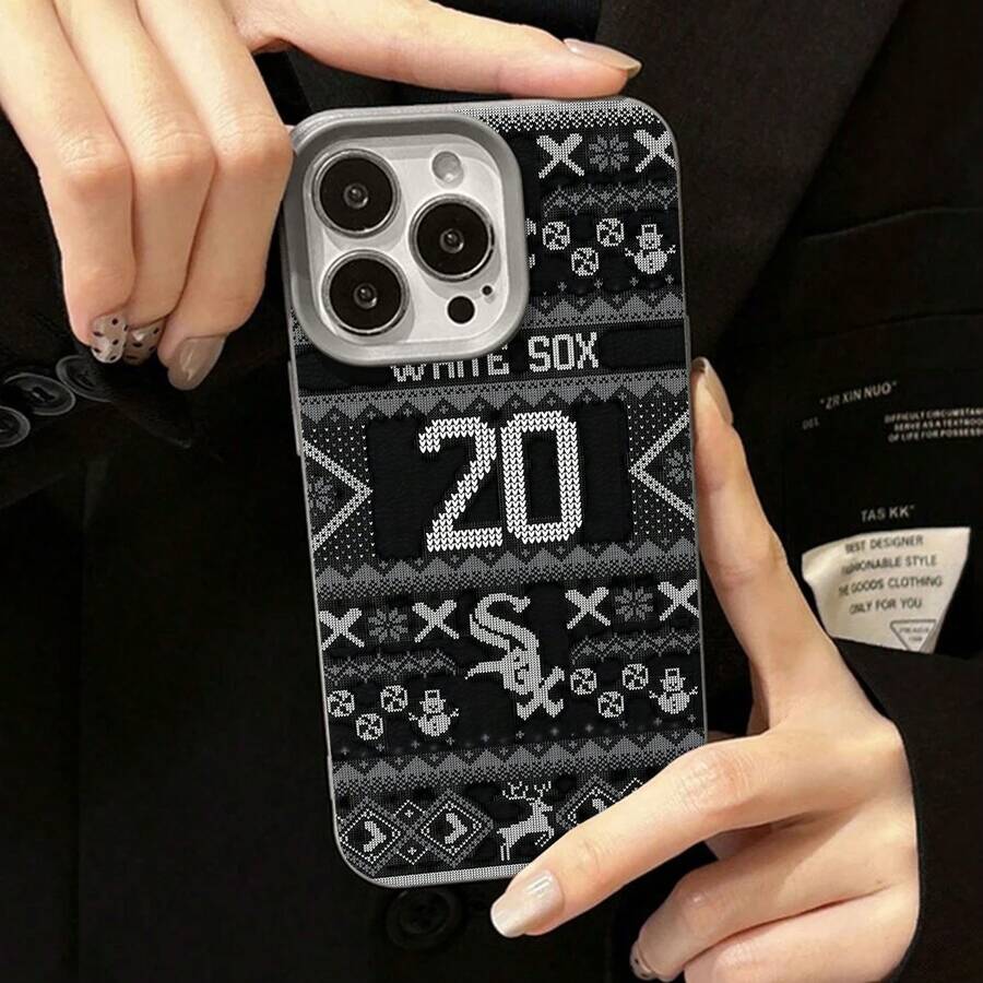 Funda para teléfono con patrón de punto de los White Sox Compatible con fundas para teléfonos   17  16 Pro Max  15 Pro Max  13 y  12 Diseño elegante y duradero, un regalo perfecto para fanáticos de los deportes, familiares y amigos - Gris - Ver 1