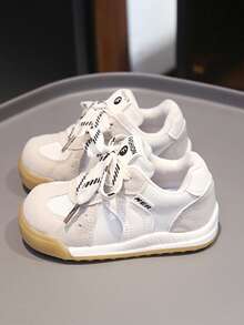 儿童时尚百搭网面透气平底白色运动鞋，休闲轻便舒适，春秋季 - 米色 - 查看 2