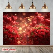 1pc Heart-Shaped Background Cloth - Elegant Flat Printed Rose Polyester Fabric Background, Suitable For Boho Coastal Photography, Romantic Heart-Shaped Background, Applicable For Studio, Garden, Balcony Decor And Portable Props, 2D Flat - Multicolor - View 3