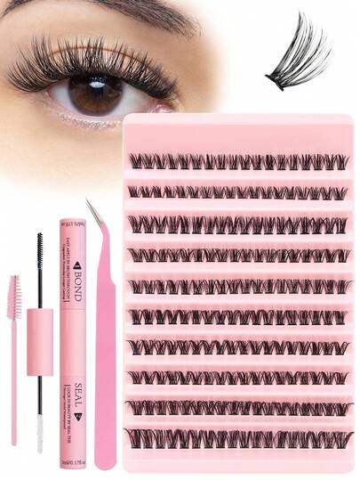 180 pièces de faux cils naturels doux et légers avec adhésif pour extension de cils, pinces à épiler pour cils et brosse à cils. Faux cils en forme de C de 10 à 16 mm de longueur mixte pour créer des effets de maquillage des yeux charmants