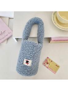 1pc Plush Handbag, Brush Holder Tote Bag, Soft Student Anti-Shock Carry Bag - Multicolor - View 7