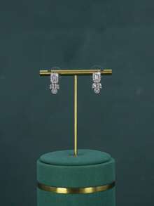 Conjunto de 5 peças de joias de luxo folheadas a ouro branco com design geométrico para noivas e casamentos, ideal para uso diário, casamentos e como presente de aniversário. - Conjunto nupcial geométrico - Ver 6